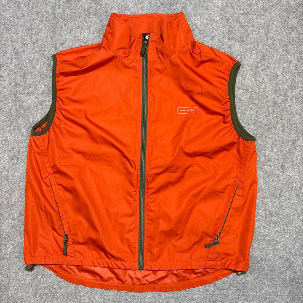 Polo Sport Ralph Lauren Mens Orange Lightweight Full Zip Vest Large Vintage